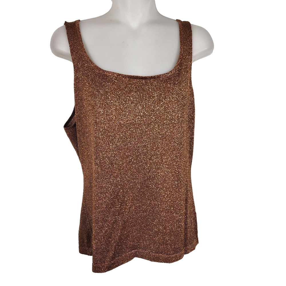 itw Claude Brown Tank Top Knit Bronze Gold Glamour Shimmer Size L Chic Holiday